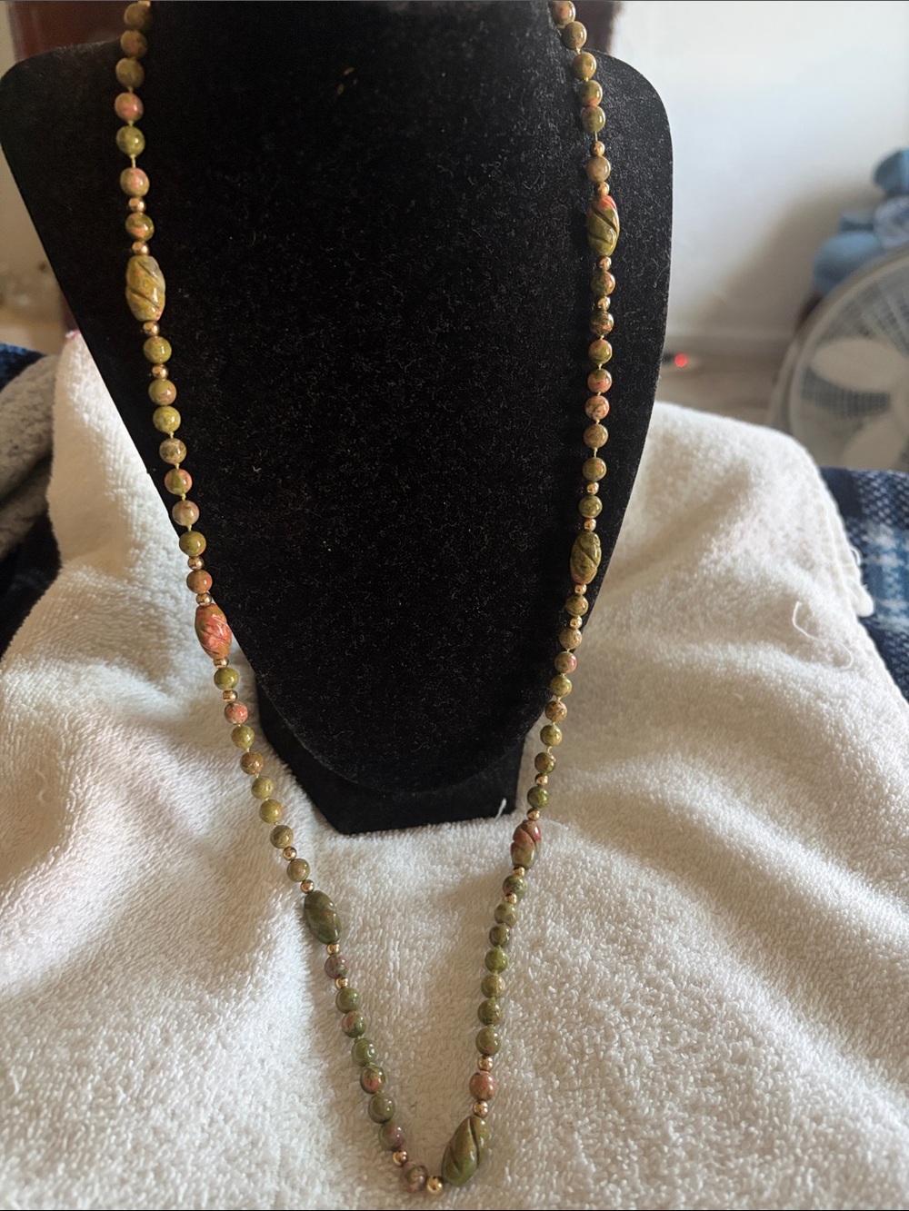 Long Olive & Coral Bead Necklace - Women Jewelry